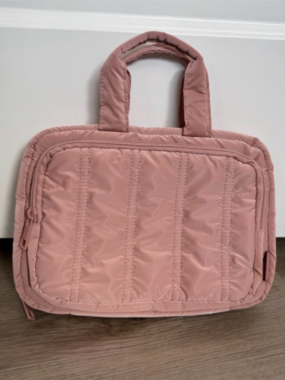 Blush Quilted Makeup Bag Travel Organizer Cosmetic Case Pink Zip Toiletry Pouch